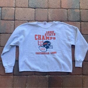 Vintage Light Gray and Orange Football Graphic Crew Neck Sweatshirt